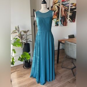 Azazie Teal Dress Size A6 Floor Length Chiffon Pleated
